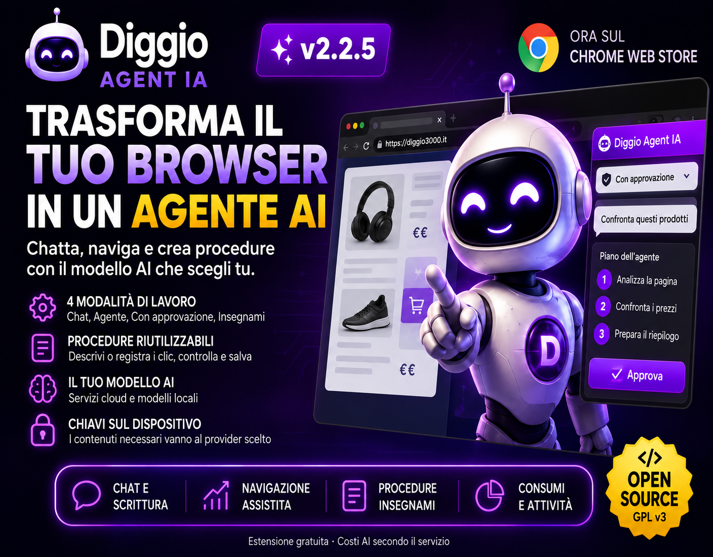 Chat e agente AI nel tuo browser