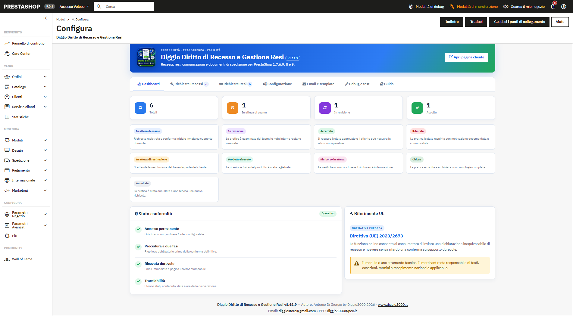 Diggio Diritto di Recesso e Gestione Resi
