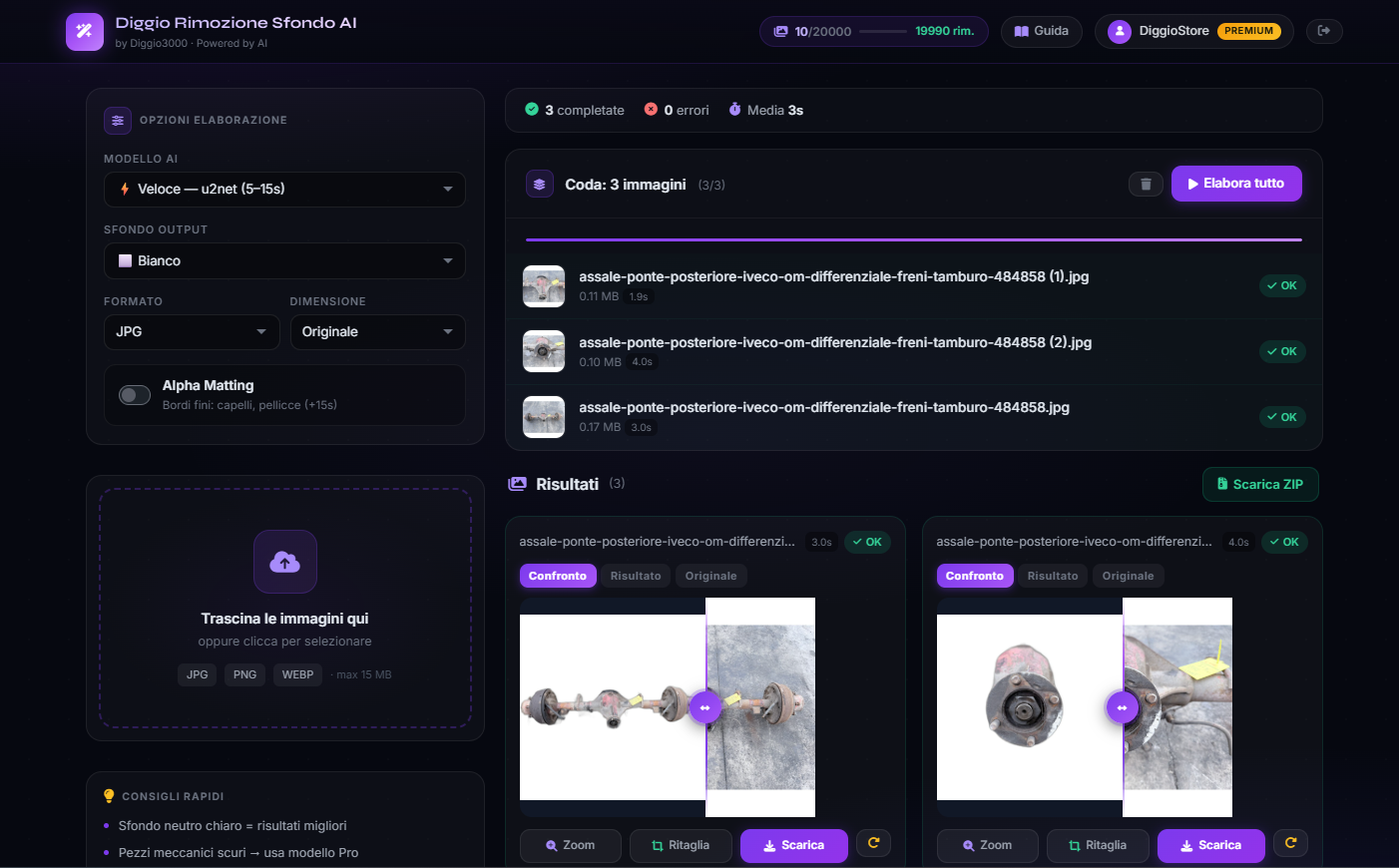 Diggio Rimozione Sfondo AI