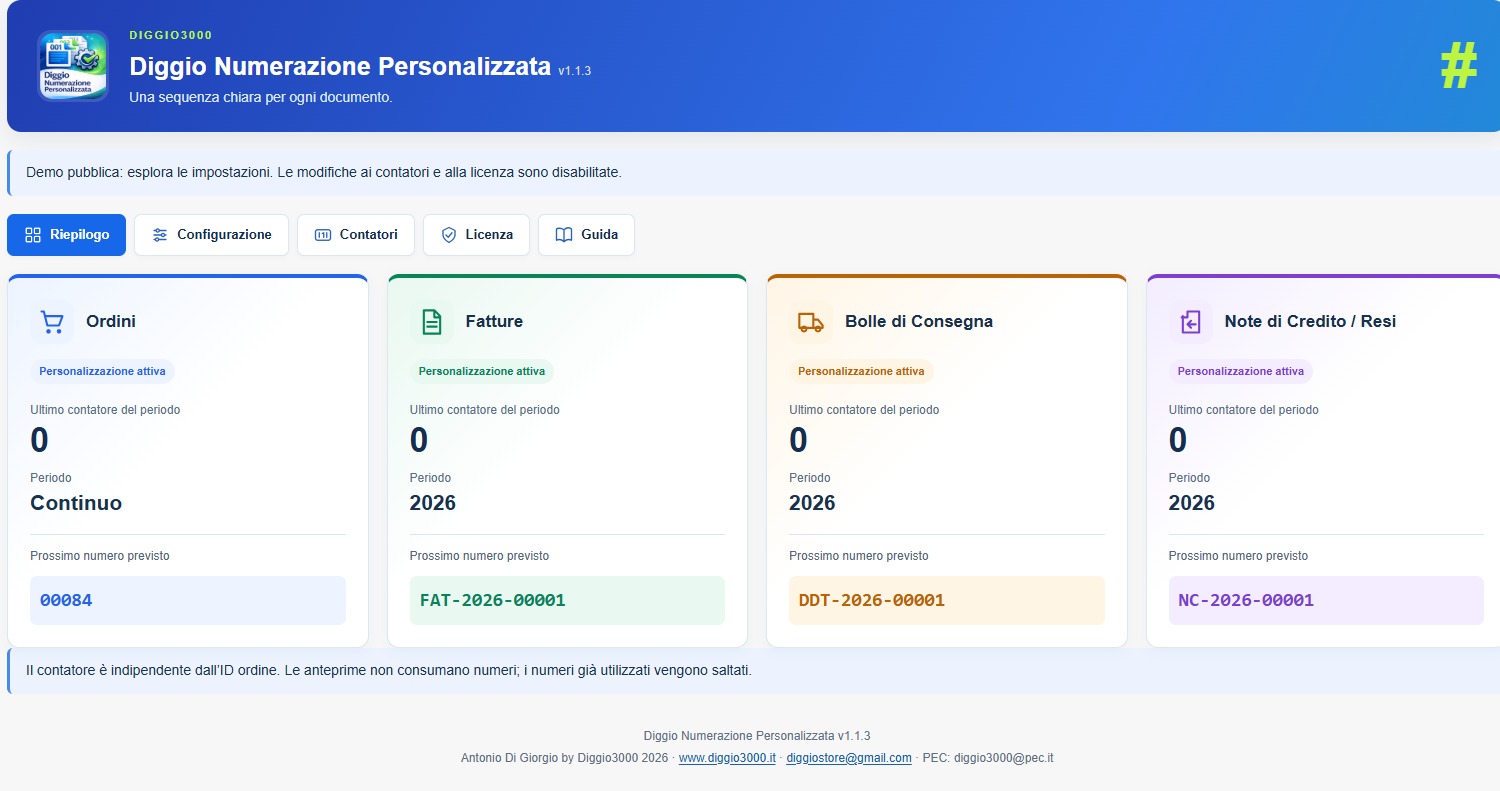 Diggio Numerazione Personalizzata